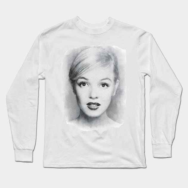 Young Marilyn Monroe Painting Edit Long Sleeve T-Shirt by Beltschazar